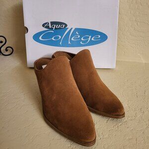AQUA COLLEGE Women's Brown Nia Slip On Leather Heeled Mules Shoes 7M NIB
